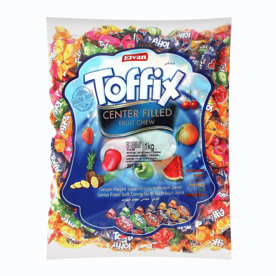 Elvan Toffix Candy Filled Fruit Juice 1kg.